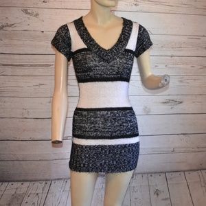 Red Paint Black Gray White Stripe Knit Dress S